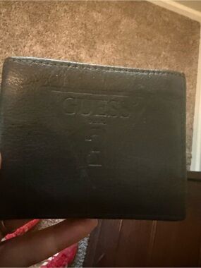 GUESS Black Leather Card Holder with Debossed Logo
